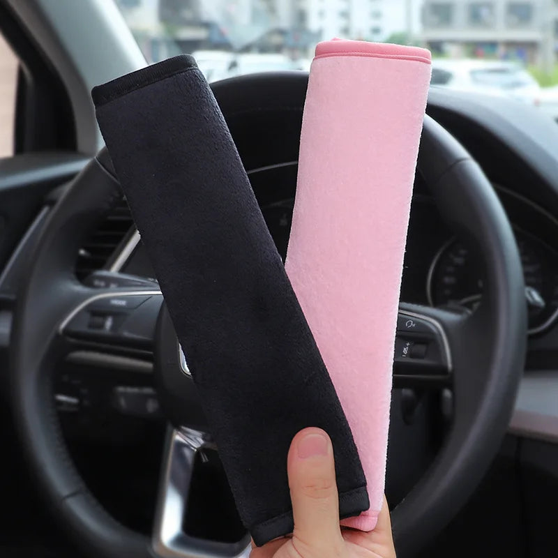 2PCS Black Pink Plush Car Seat Belt Shoulder Protector Crystal Ultra Soft Ice Silk Seat Belt Cover for Children Car Accessories