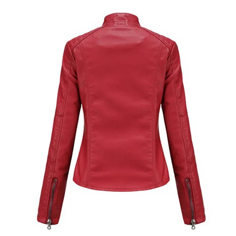 Faux Leather Jacket Women 2024 Autumn Spring Women's Moto Biker Zipper Jacket Red Black Coat New Outerwear Brown Purple Blue 4xl