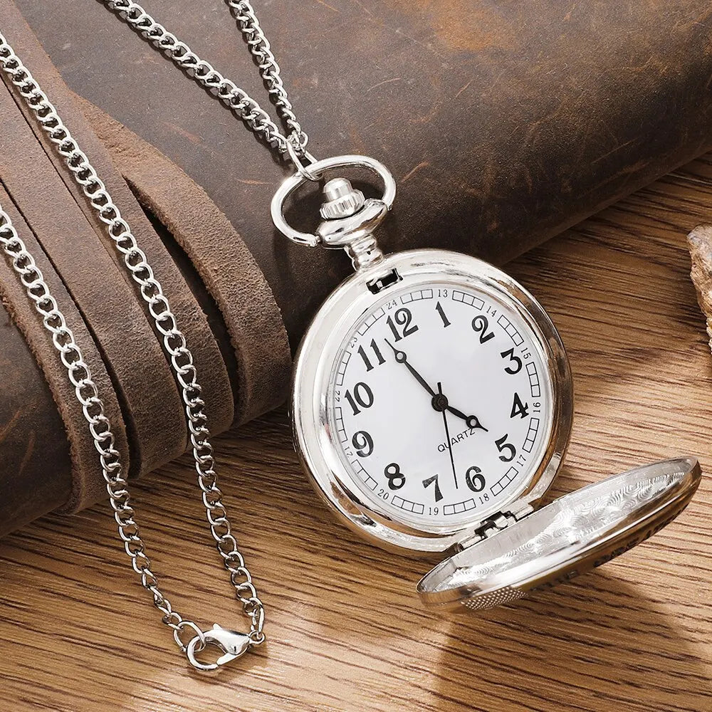 Vintage Silver Golden Luxury THE GREATEST DAD Quartz Pocket Watch Fob Chain Necklace Mens Fathers Gifts Clock Relogio De Bolso