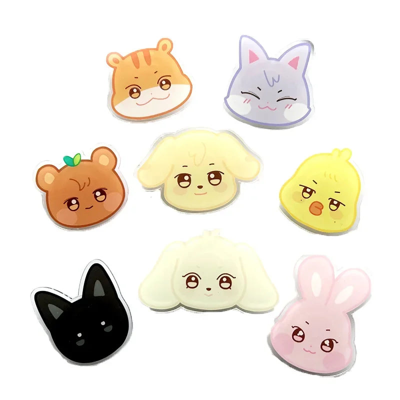 KPOP A-TEEZ Cartoon Figures Acrylic Phone Stand Cute Bear Cat Rabbit Folding Bracket Retractable Mobile Phone Holder Fans Gifts