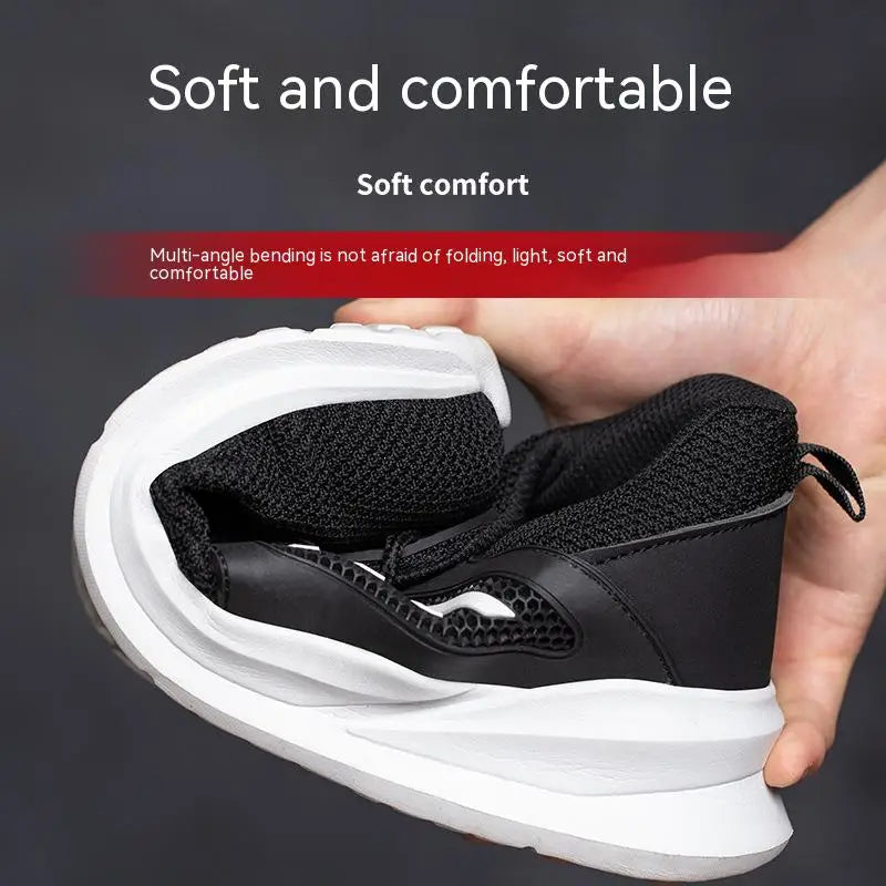 Unisex Summer Light Breathable Sneaker For Men Women Black Mess Safety Shoes Puncture Proof Platform Casual Shoes