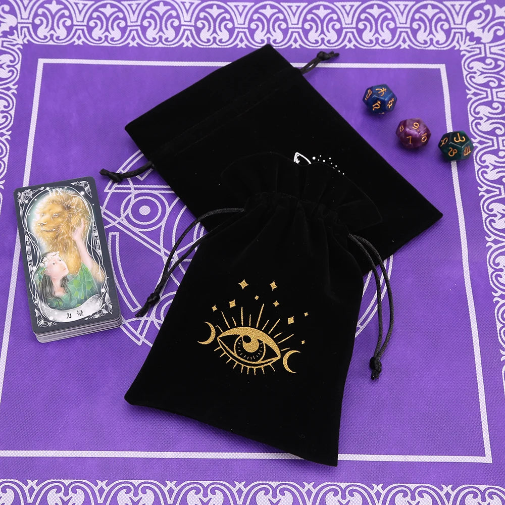 1pcs Black Velvet Tarot Storage Bag Mini Drawstring Package Witch Divination Crystal Pouch Bag Dice Holder Board Game Gold