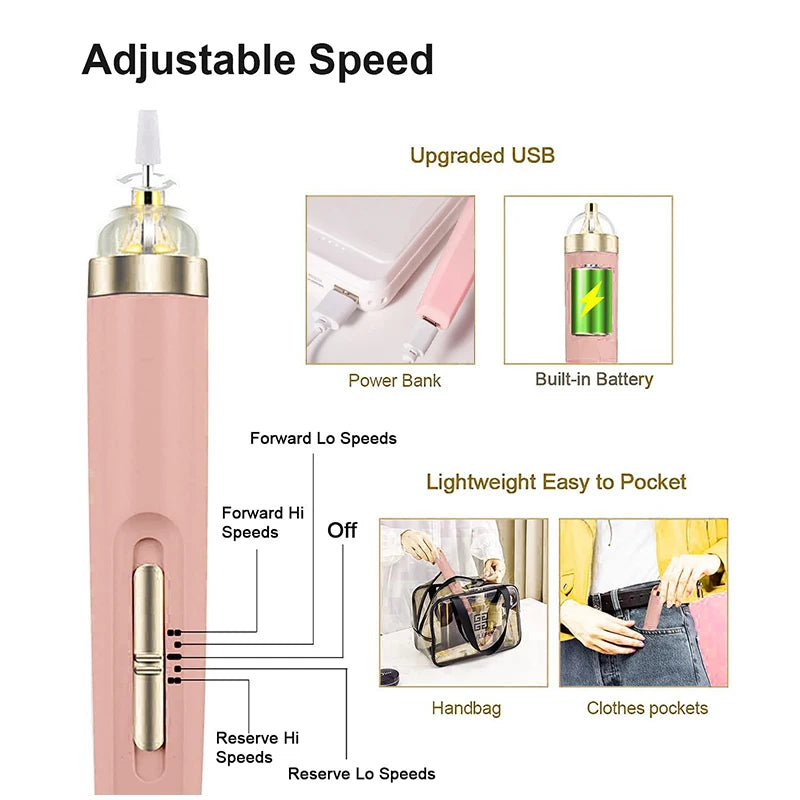 5 in 1 Electric Nail Polish Drill Machine With Light Portable Mini Electric Manicure Art Pen Tools For Gel Remover