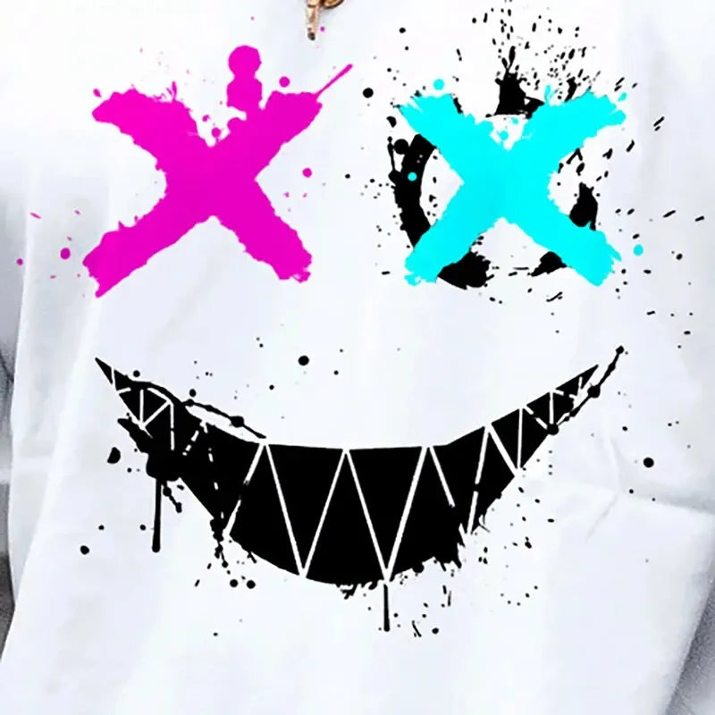 2024 Summer Men's New Fashion Smiley Digital Printing Short-Sleeved T-Shirt Loose Casual Daily Personality Street Hip-Hop Tops