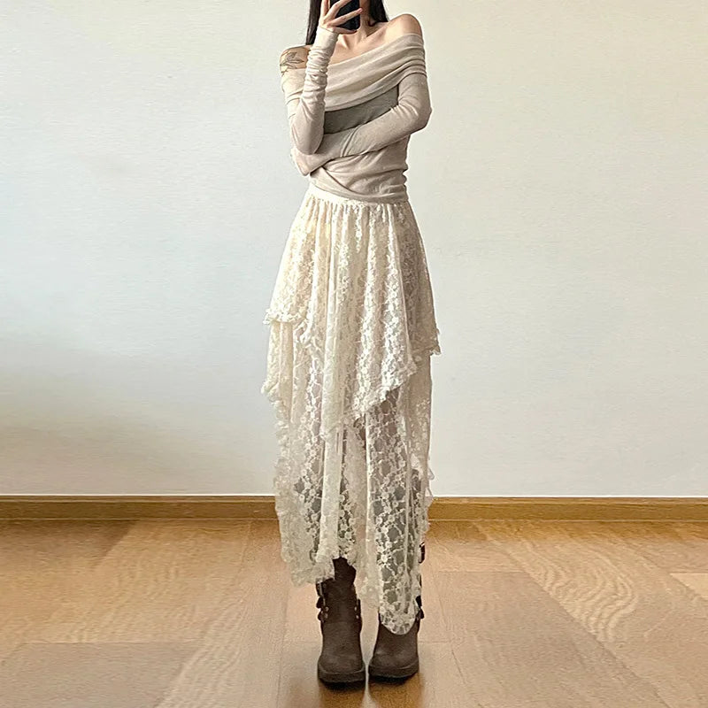 Bohemian Skirts Women Lace All-match Korean Style Hotsweet Streetwear Summer Casual Trendy Aesthetic College Asymmetrical Daily