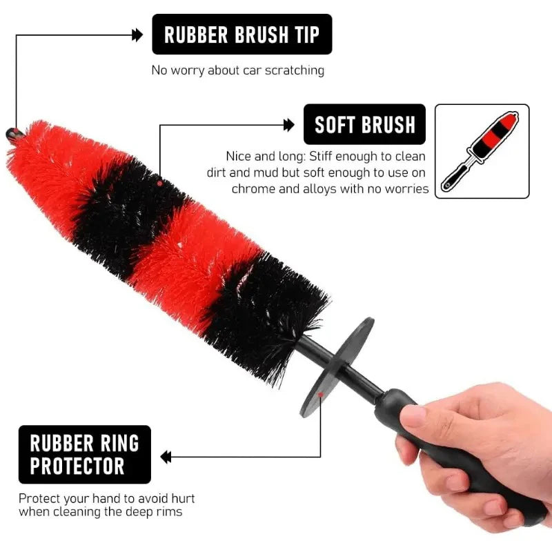 Tire Brush Set Car Detail Kit 19 Inch Long Soft Brush Bristles Wheel Brush Detail Brush Internal and External Cleaning Brush