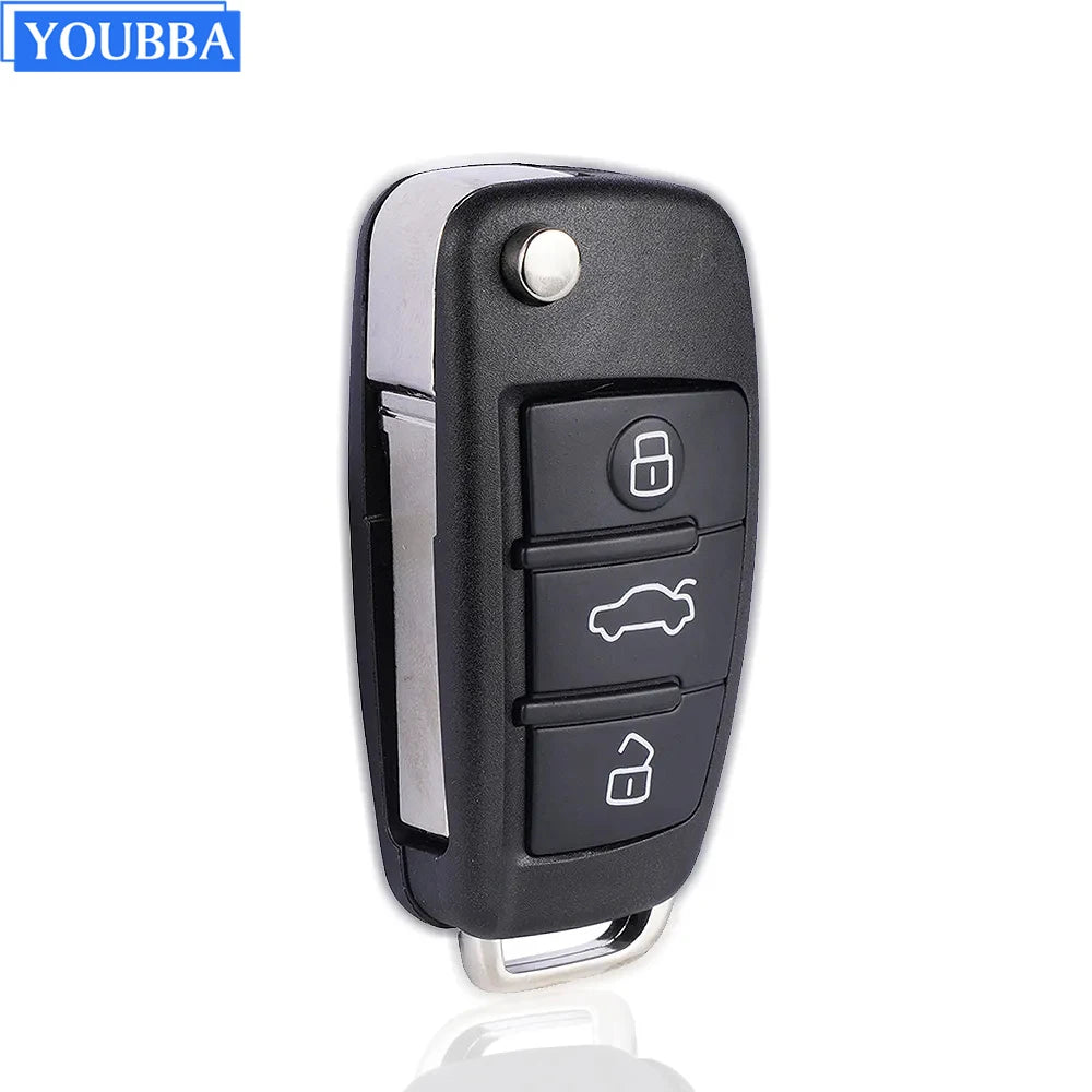 YOUBBA Folding Flip Remote Control Shell Case Smart Car Key Housing for Audi A3 A4 A6 A6L A8 TT Quattro Q7 S6 with Uncut Blade