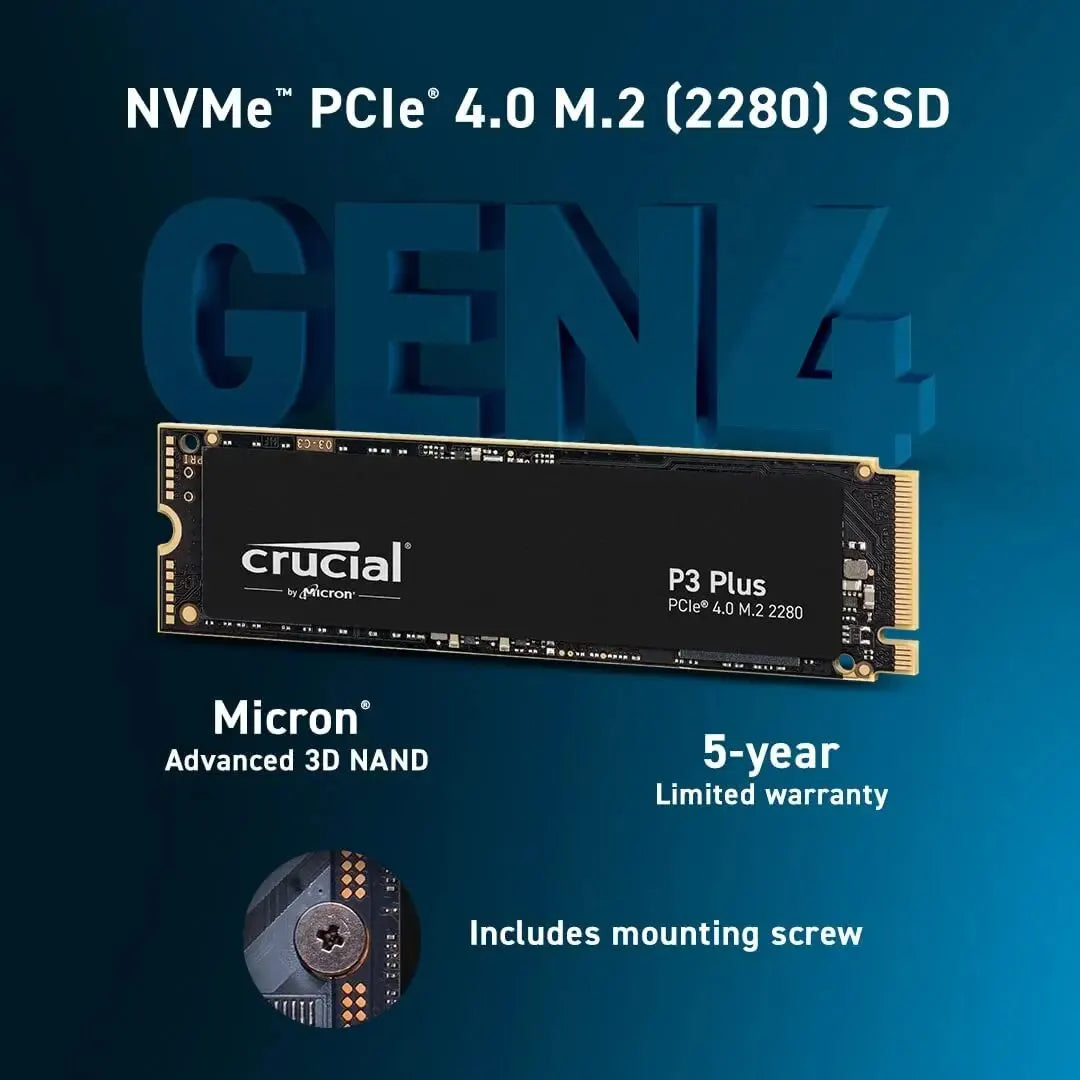 Crucial P3 Plus 2TB 1TB 500GB PCIe Gen4 3D NAND NVMe M.2 2280 SSD, up to 5000MB/s  Solid State Drive Disk