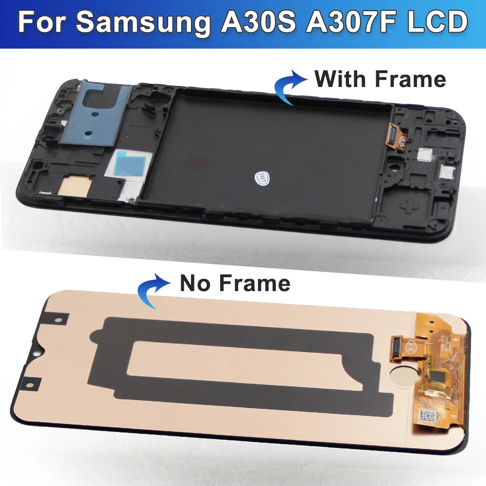 AMOLED A30S Screen, for Samsung Galaxy A30S A307 A307F A307FN A307G A307YN Lcd Dispaly Digital Touch Screen With Frame