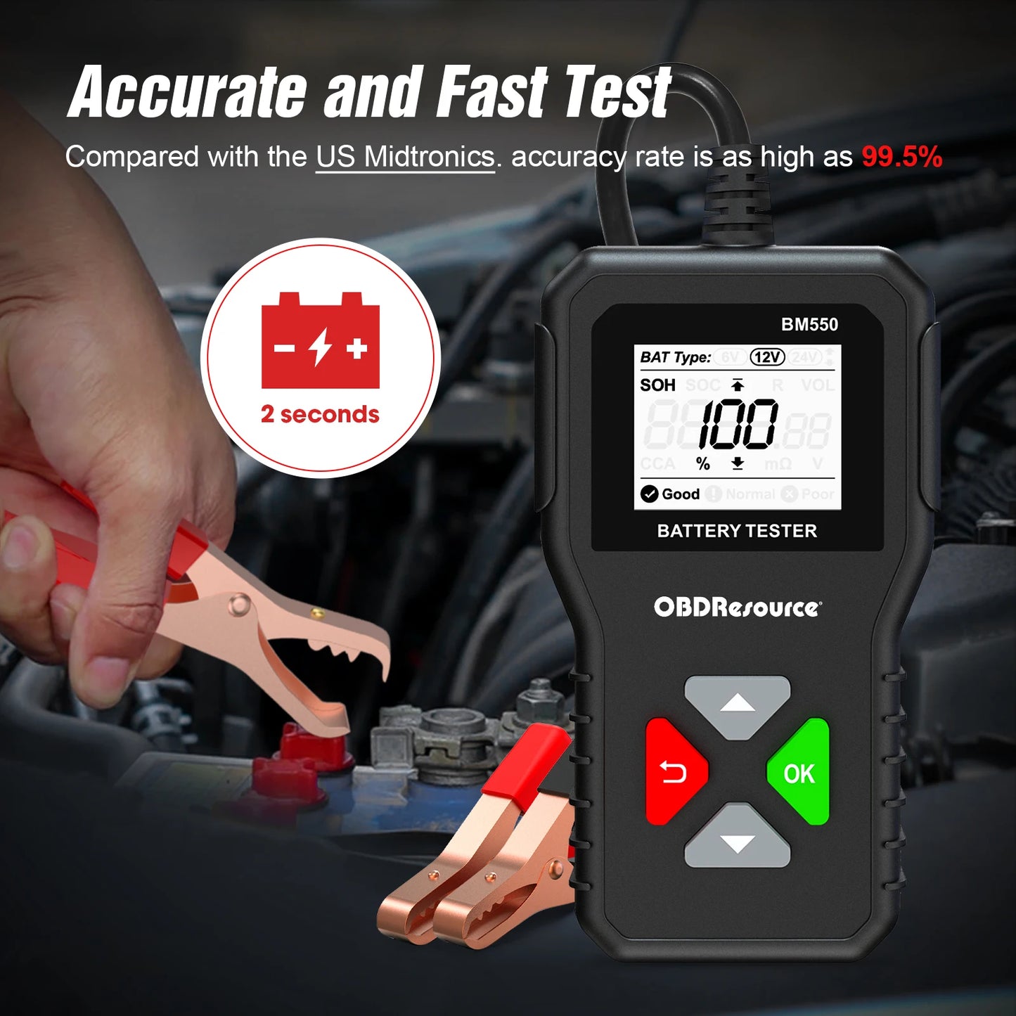 OBDMonster Auto Battery Analyzer BM550 Car Battery Tester 6V 12V 24V 100-2000 CCA Battery System Detect Car Battery Tools