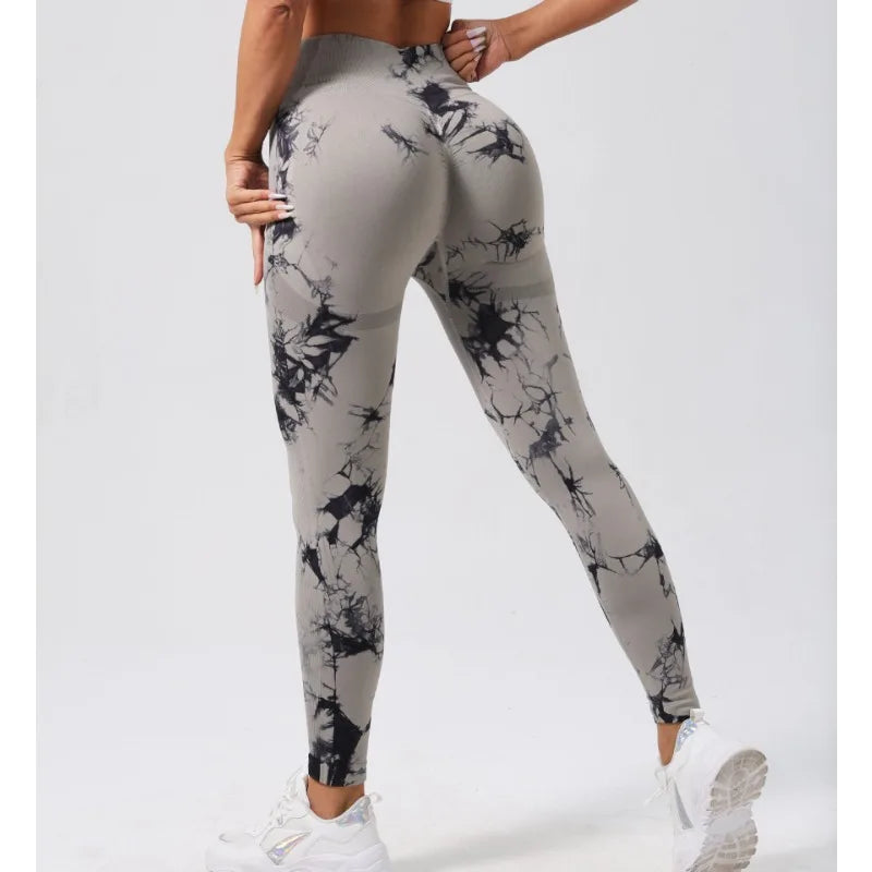 Women Seamless Tie Dye Yoga Leggings High Waist Fitness Sexy Fashion Leggings Exercise Running Lifting Buttocks Cycling Leggings