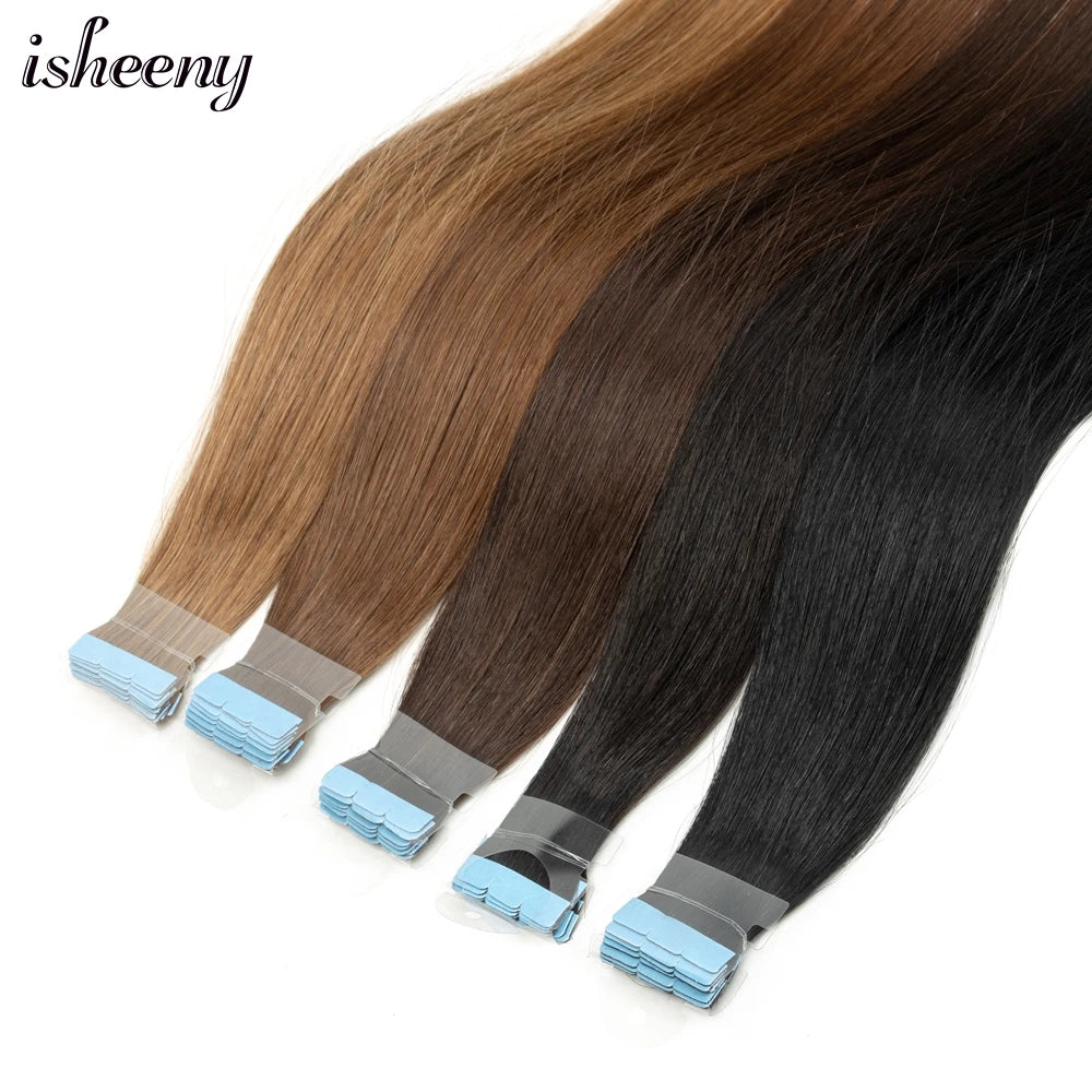 Tape in Human Hair Extensions 12" 16" 20" 24" Mini Tape Hair Extension Straight 10pcs Machine Remy Invisible Adhesive Tape Hair