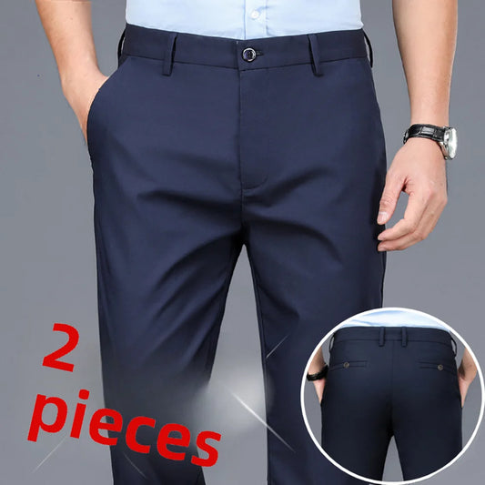 Men's Casual Business Pants Summer Thin Straight-leg Loose-fit Trousers Middle-aged Men Ice Silk Pants