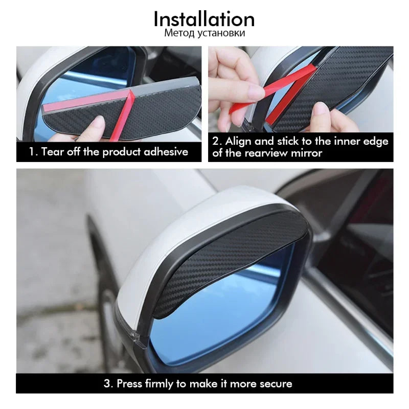 Car Rearview Mirror Rain Eyebrow Carbon Fiber Sun Visor Shade Protector Clear Vision Rain Auto Mirror Organizer Accessories