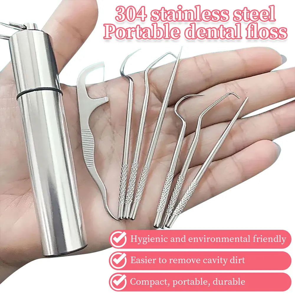 Stainless Steel Toothpick Set Reusable Toothpicks Tooth Flossing Tartar Removal Tool Portable Teeth Cleaner for Tooth Oral Clean