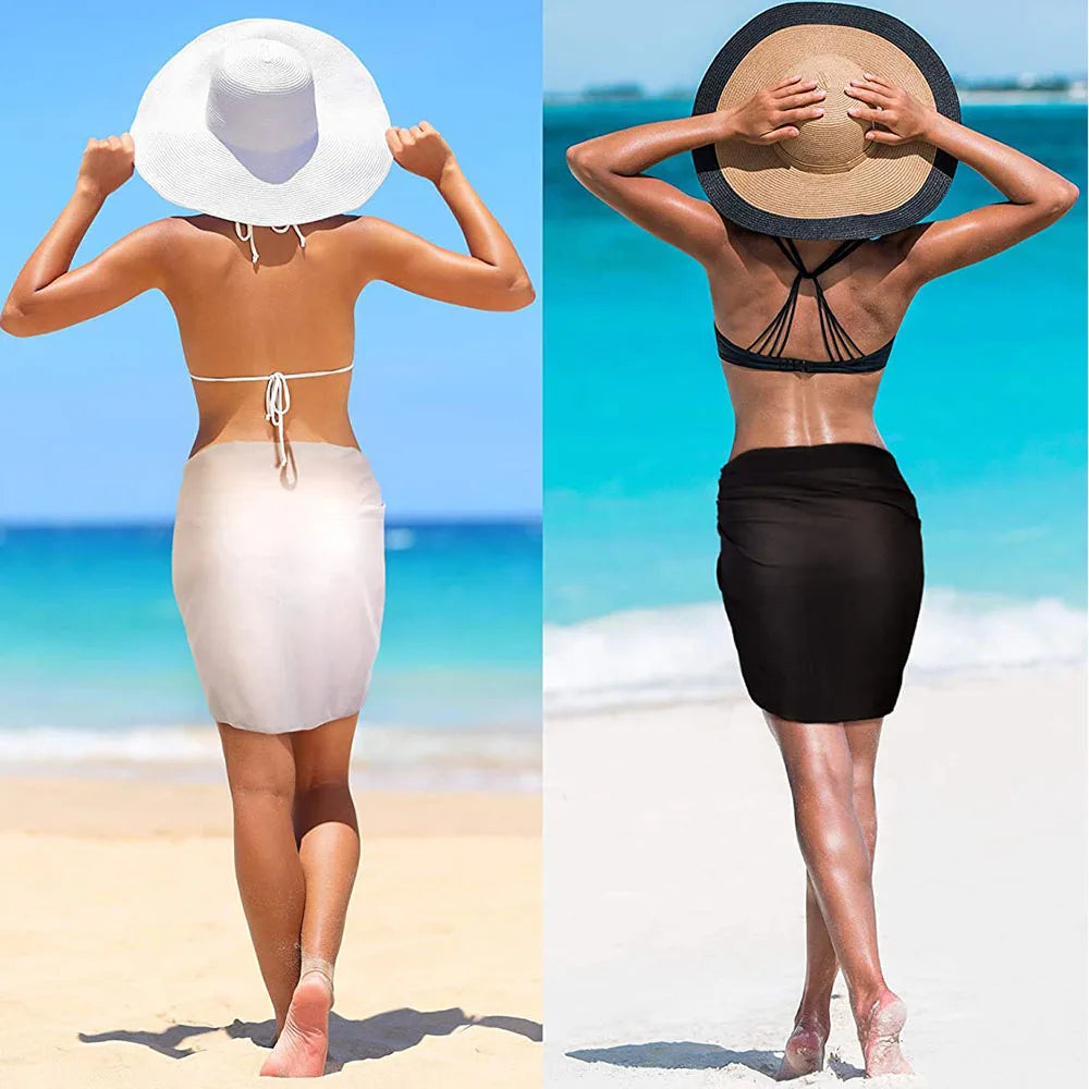 Women Short Sarongs Swimsuit Coverups Beach Bikini Wrap Sheer Short Skirt Chiffon Scarf Cover Ups for Swimwear