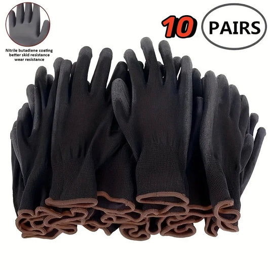 10 Pairs Durable Safety Gloves - Anti-Slip, Wear-Resistant, ESD Protection for Gardening & Woodworking