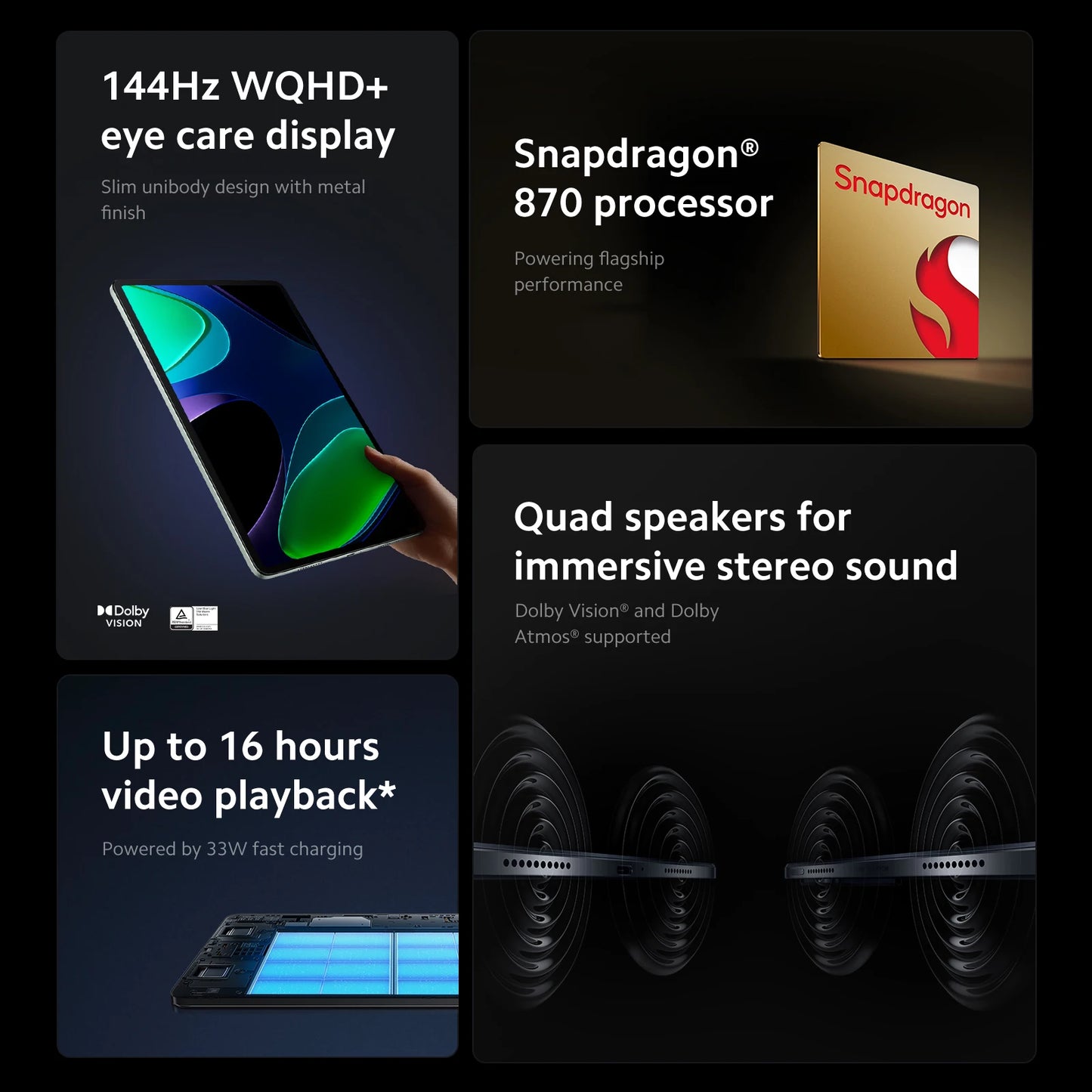 Global Version Xiaomi Pad 6 8GB 128GB/256GB Snapdragon 870 Processor 144Hz WQHD + 8840mAh 33W Fast Charging Tablet