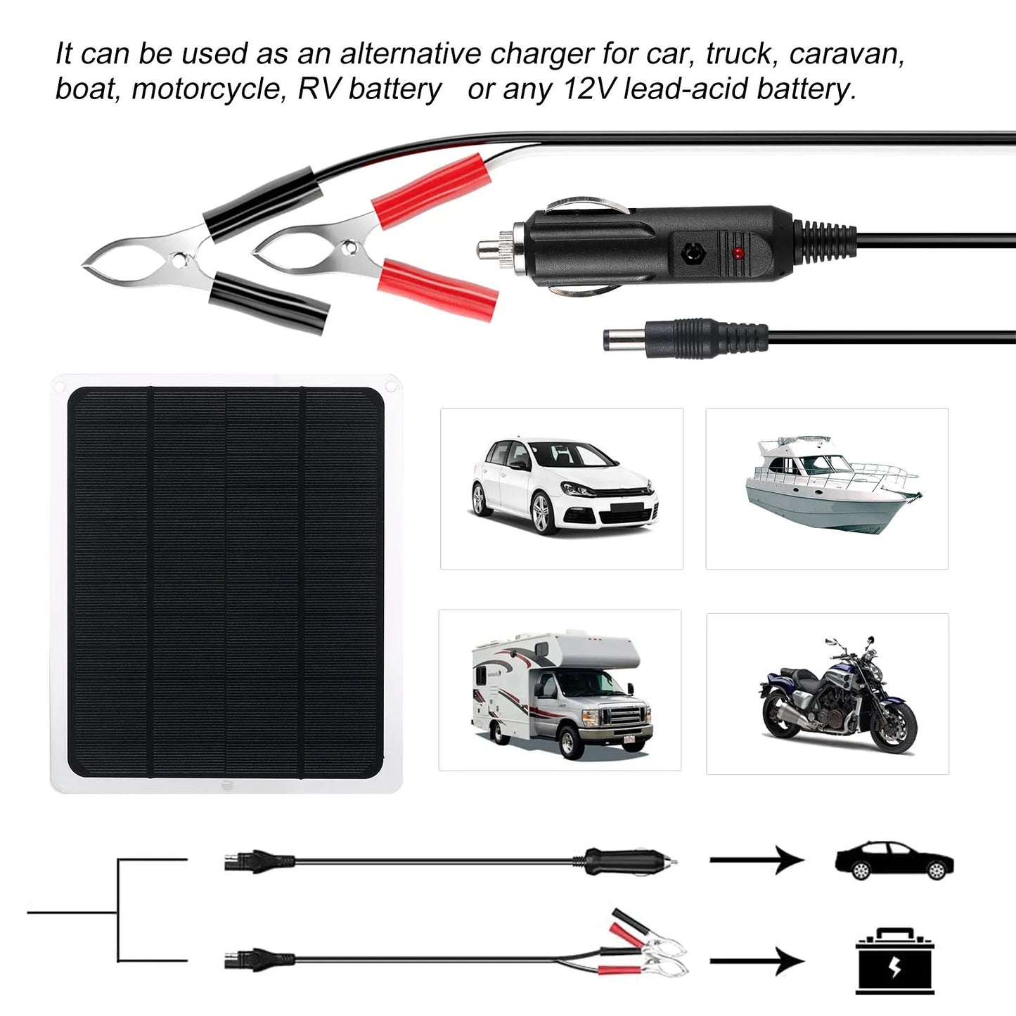 Solar Battery Trickle Charger Maintainer 12V Waterproof Solar Panel Trickle Charging Kit for Car Automotive Motorcycle Boat