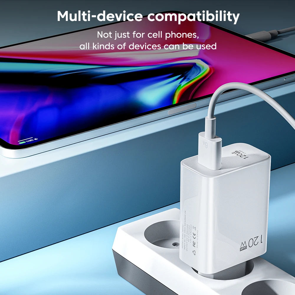 120W GaN USB Fast Charger Quick Charge 5.0 EU/US Plug Phone Charge Adapter For iPhone 15 Samsung S22 Xiaomi 13 USB Wall Charger