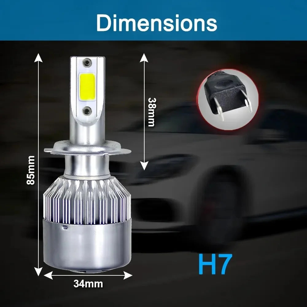 C6 2x H7 LED H4 Hi/Lo H1 H3 HB3 HB4 9003 HB2 H13 9005 9006 Car Headlight Bulbs 6000K COB car lights 72W 8000LM Auto Headlamps