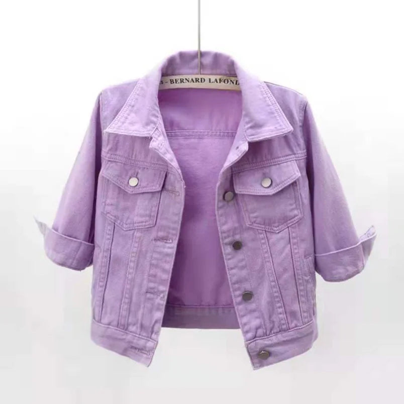 Women Denim Jacket Spring Autumn Short Coat Pink Jean Jackets Casual Tops Purple Yellow Purple Blue Loose Tops Lady Outerwear