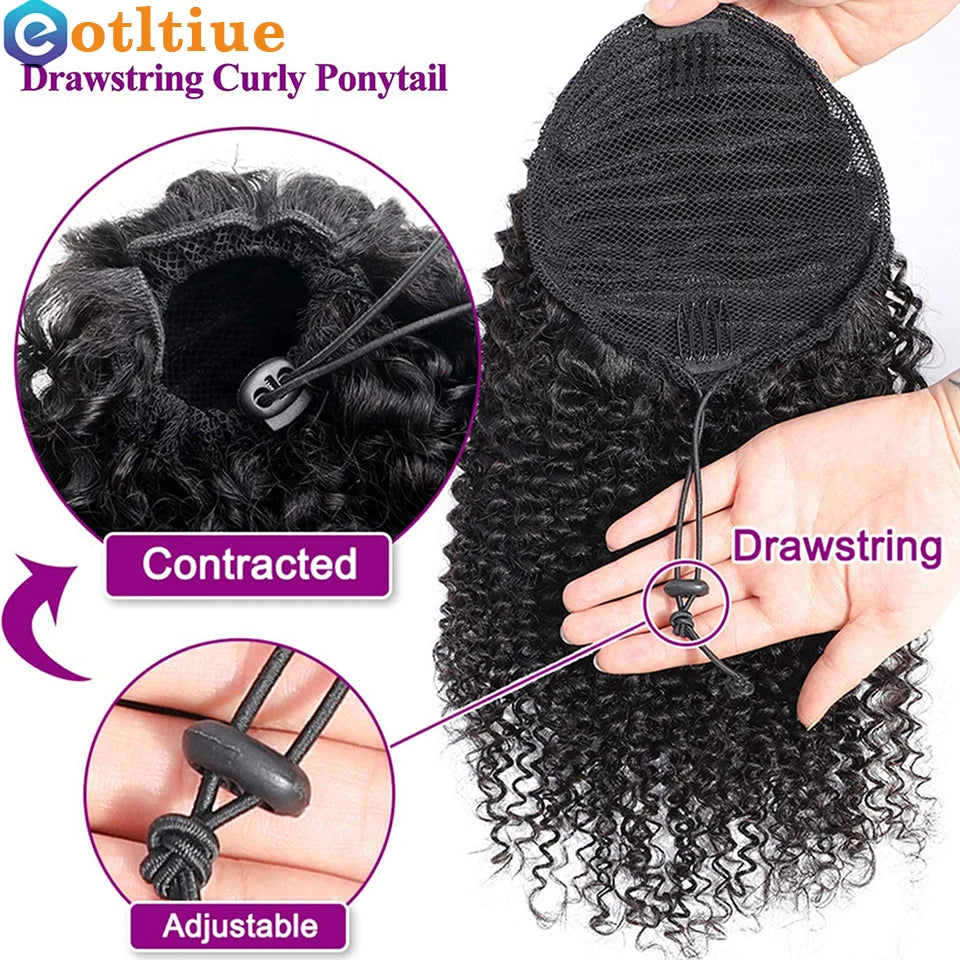 Kinky Curly Hair Extensions Drawstring Puff Ponytail Brazilian Real Human Hair Clip in Pony Tail African American Hair Extension