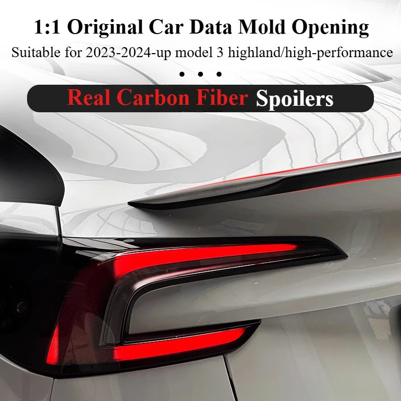 Real Carbon Fiber Rear Spoiler For Tesla Model 3 Highland/Performance Rear Trunk Wing High-performance Version Auto Accessories