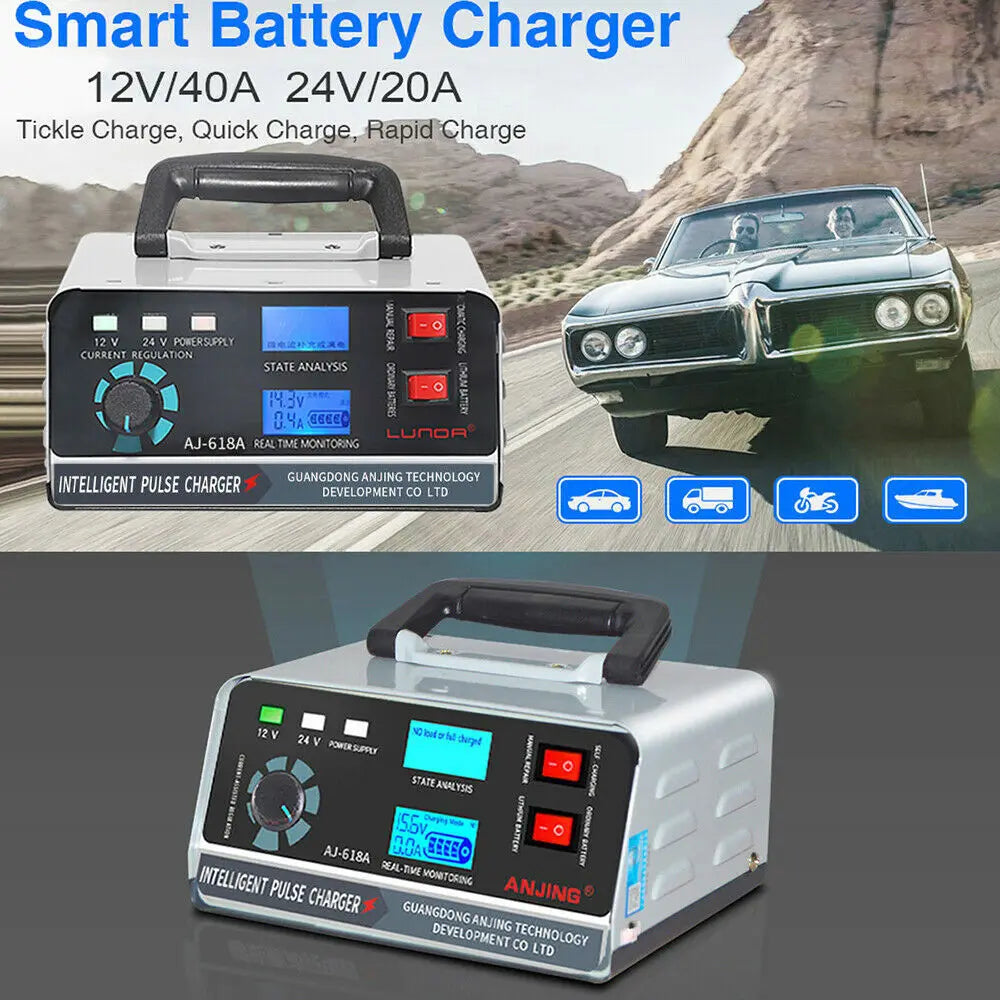 Large Power 400W 260W Battery Charger 12V/24V Car  Battery Charger Trickle Smart Pulse Repair for Car SUV Truck Boat Motorcycle