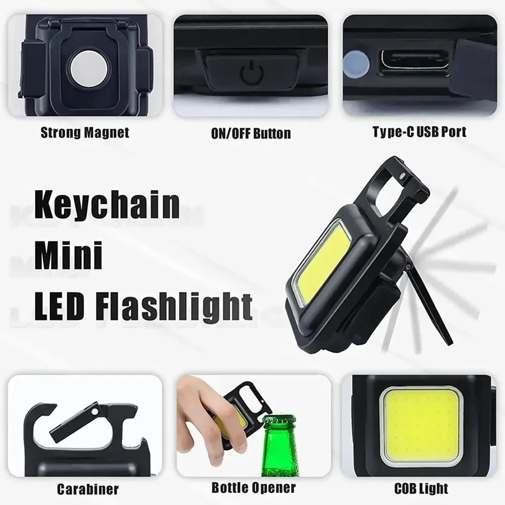 Mini LED Flashlight Keychain Multifunctional Portable COB Camping Lamps USB Charging Work Lights Outdoor Fishing Hiking Lanterna