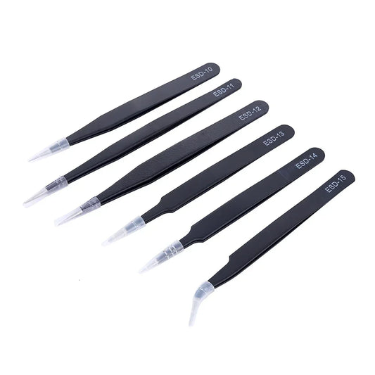 6PCS Precision Tweezers Set ESD Anti-Static Stainless Steel Tweezers Repair Tools  for Electronics Repair Soldering Craft