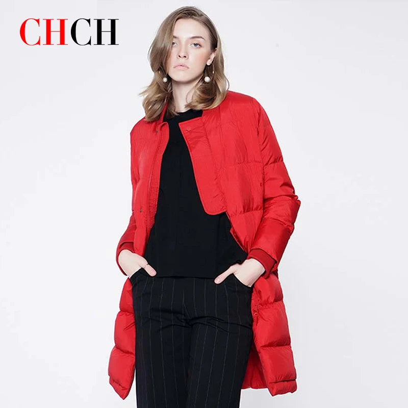 CHCH Fashion 2023 New Women Double Sided Down Jacket Winter Turtleneck Coat Double Breasted Warm Padded Parkas Snow Long coat