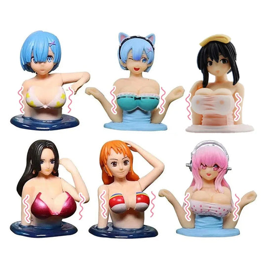 Cute Sexy Chest Shaking Girls Car Ornaments Cartoon Kawaii Anime Statue Car Dashboard Sexy Doll Figurine Car Motorcycle Toys