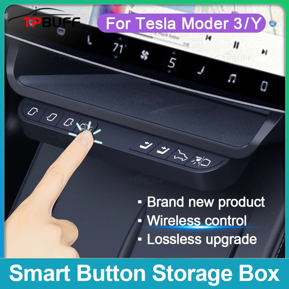 TPBUFF Smart Physics Button for Tesla Model 3 Y 2024 Highland Center Screen Storage Box Wireless Control Buttons Car Door Seat