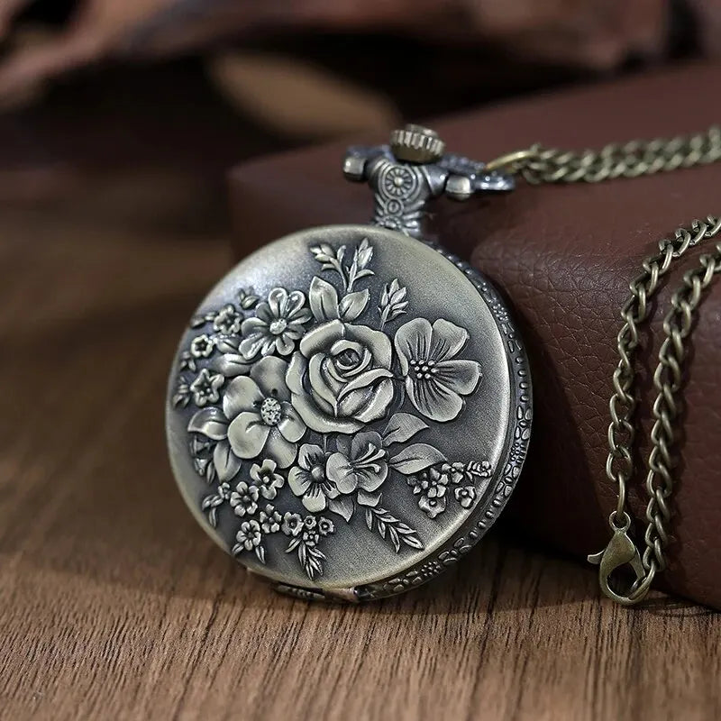 Roman Numerals Quartz Pocket Watch Men Women Hollow Case Carve Designs Necklace Best Gifts for Men Women