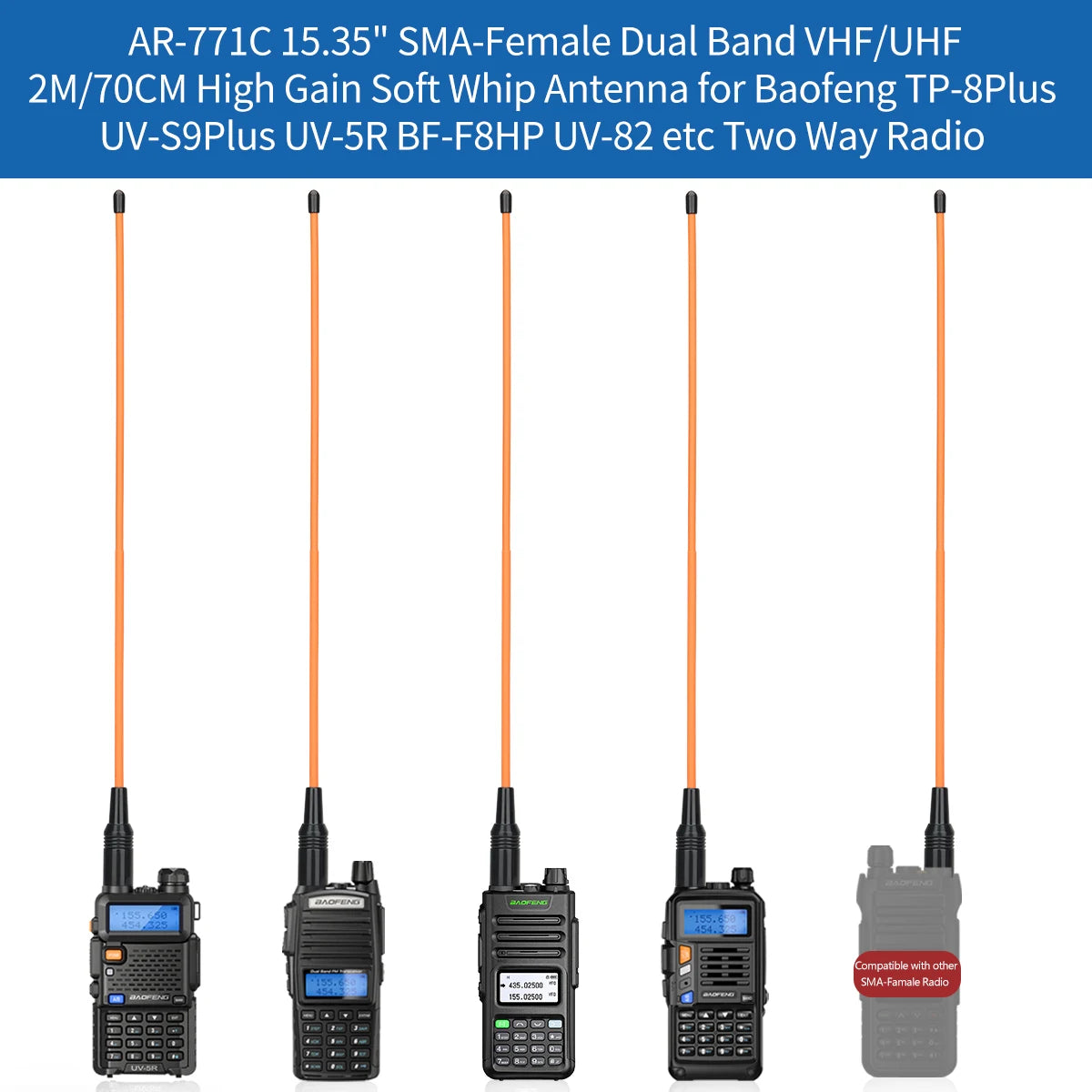 Walkie Talkie Antenna SMA Female Male VHF UHF Band Tri-Band GMRS for BaoFeng UV-5R UV-82 BF-888S UV-9R Handheld Ham Radio