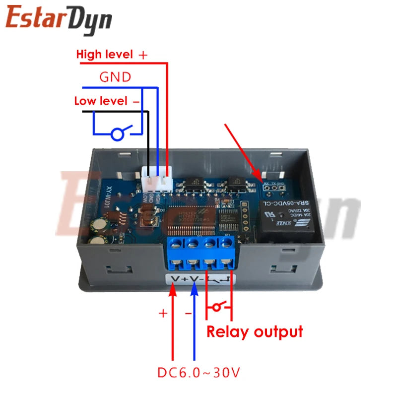 DC 6~30V LED Digital Time Delay Relay Module Programmable Timer Relay Control Switch Timing Trigger Cycle with Case for Indoor