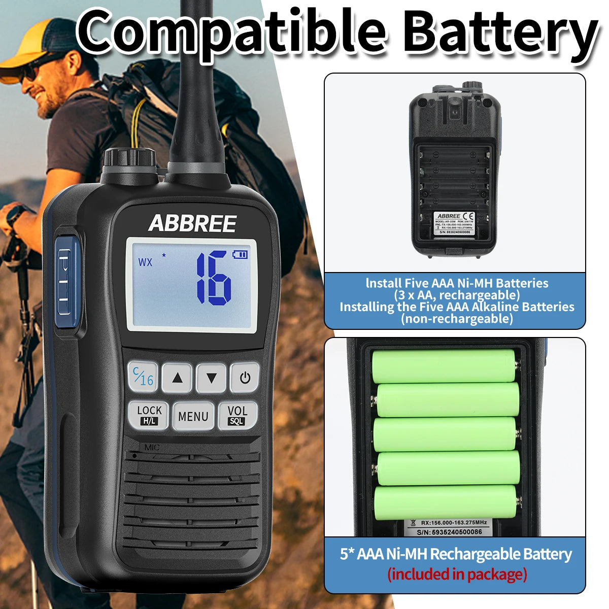 ABBREE AR-25M Marine Radio Waterproof IP67 Handheld VHF Walkie Talkie Transceiver NOAA Floating Two Way Radio for Boat