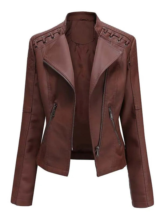 Women's Faux Leather Jackets Autumn Winter Long Sleeve Zipper Slim Motorcycle Biker Leather Coat Loose Fashion Outwear Tops