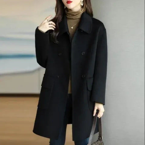 Autumn/winter New Woolen Thickened Medium-length Overcoat Loose Fit Age-reducing Korean Style Warm Petite Jacket