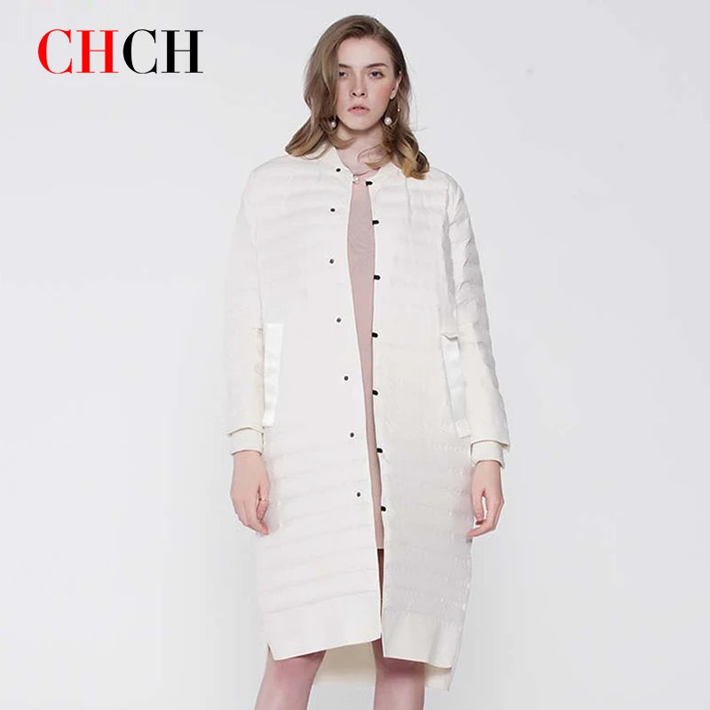 CHCH 2023 New Fashion Luxury Brand Autumn Winter Women Down Jacket Slim Long Coat Female Grid Warm Parkas Outwear Ultra Light