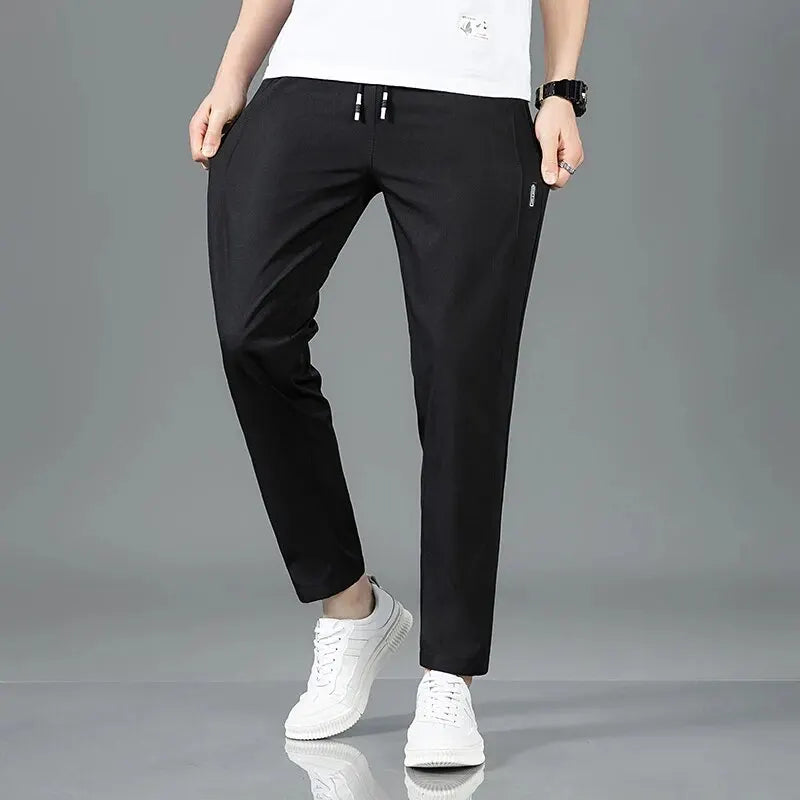 Spring Summer Waist Drawing Solid Color Thin Business Casual Trousers Outdoor Elastic Breathable Straight Tube Sneaker