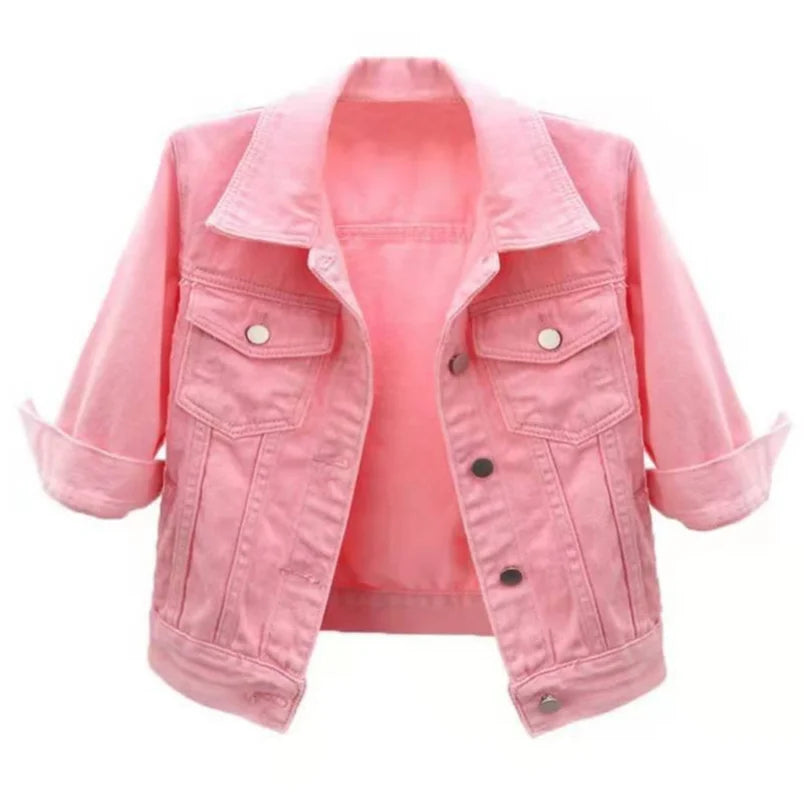 Women Denim Jacket Spring Autumn Short Coat Pink Jean Jackets Casual Tops Purple Yellow Purple Blue Loose Tops Lady Outerwear