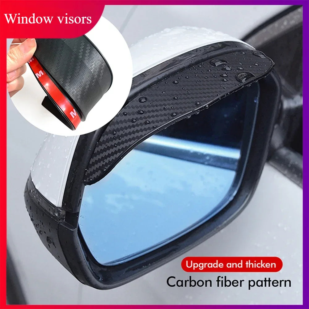 Car Rearview Mirror Rain Eyebrow Carbon Fiber Sun Visor Shade Protector Clear Vision Rain Auto Mirror Organizer Accessories