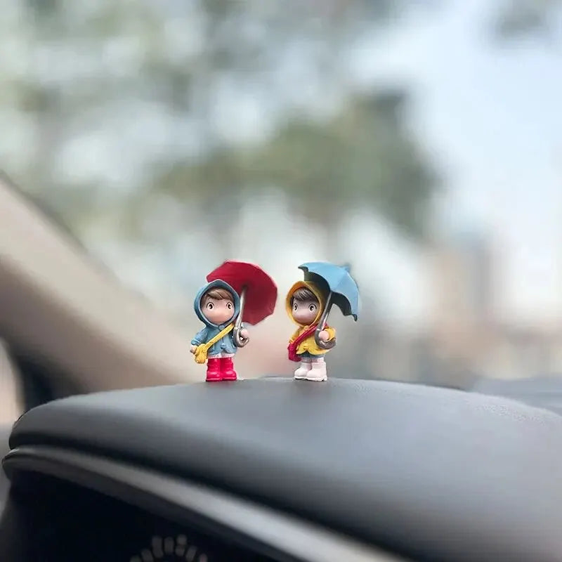 4pcs Cute Umbrella Couple Car Interior Decoration Action Figures Auto Rearview Mirror Dashboard Ornaments Gift Mini Accessories