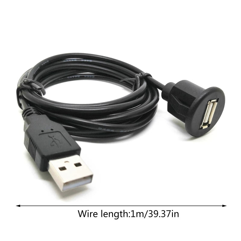 Car Dashboard Flush Mount Audio Line USB 2.0 Port Panel Extension Cable Male to Female Socket Excellent Plastic Adapter