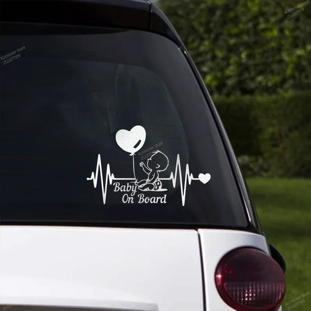 Baby On Board Sticker Heartbeat Balloon Decoration Car Window Windshield Auto Safety Caution Warnning Decor Decal Accessories