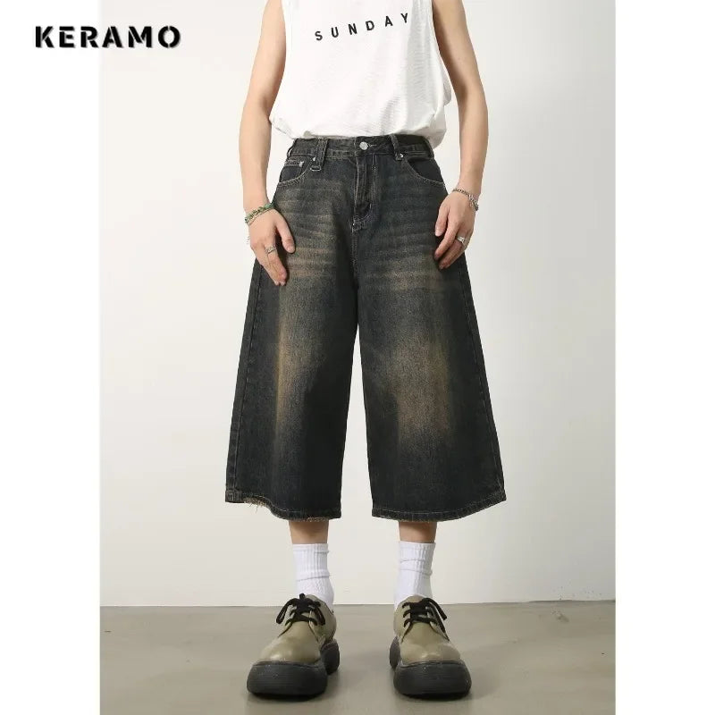 Women's Retro Wide Leg Baggy Casual Denim Shorts Harajuku Aesthetic High Waist Loose Shorts 2024 Summer Fashion Punk Shorts