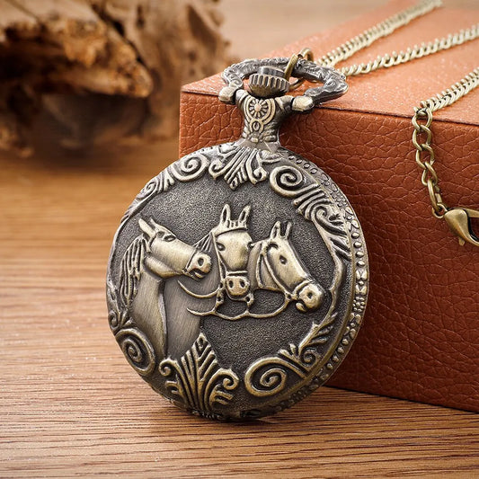 Pocket Watch Antique Steampunk Vintage Quartz Pocket Watch Rose Gold Case Necklace Pendant Clock Chain Mens Women