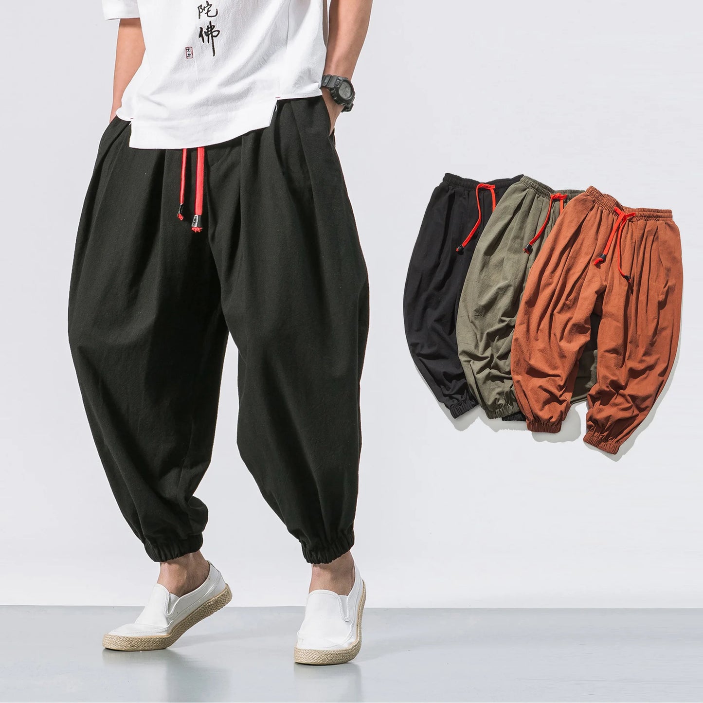 FGKKS Spring Men Loose Harem Pants Chinese Linen Overweight Sweatpants High Quality Casual Brand Oversize Trousers Male